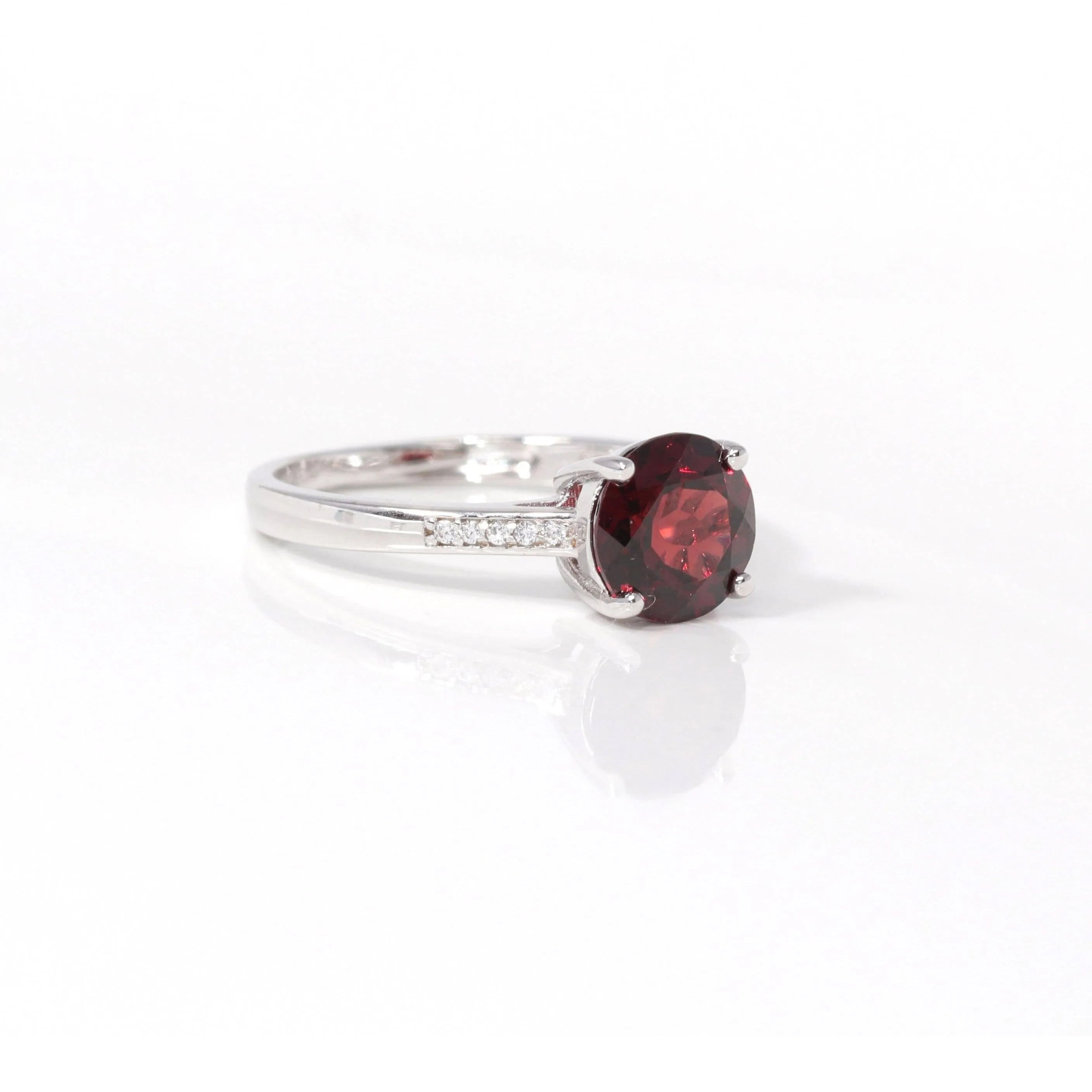 Baikalla™ Sterling Silver Natural Red Garnet Solitaire Ring