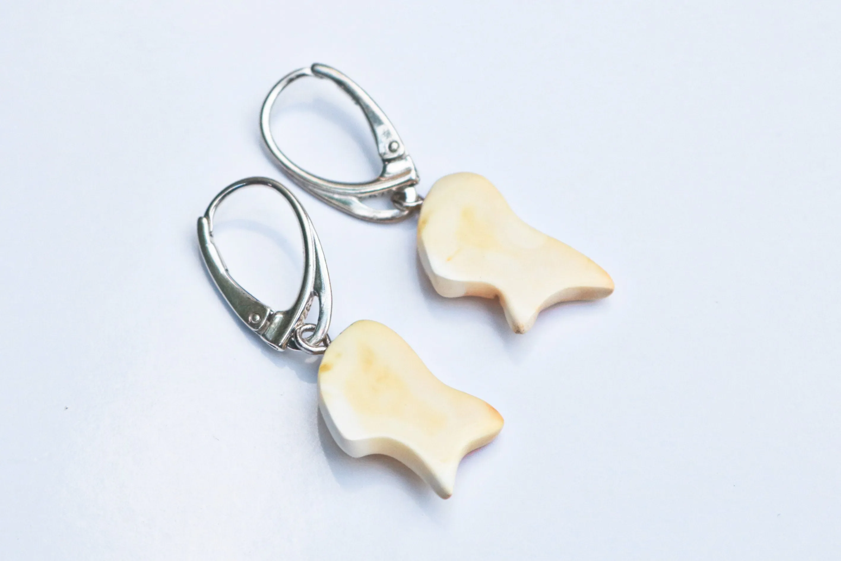 Baltic Amber Earrings Royal White Natural Untreated Jewelry 925 Silver 1.5" 2.3 gram