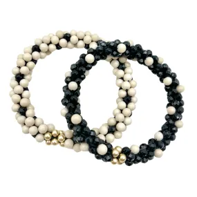 Beaded Gemstone Bracelets: Black and Ivory Polka Dots