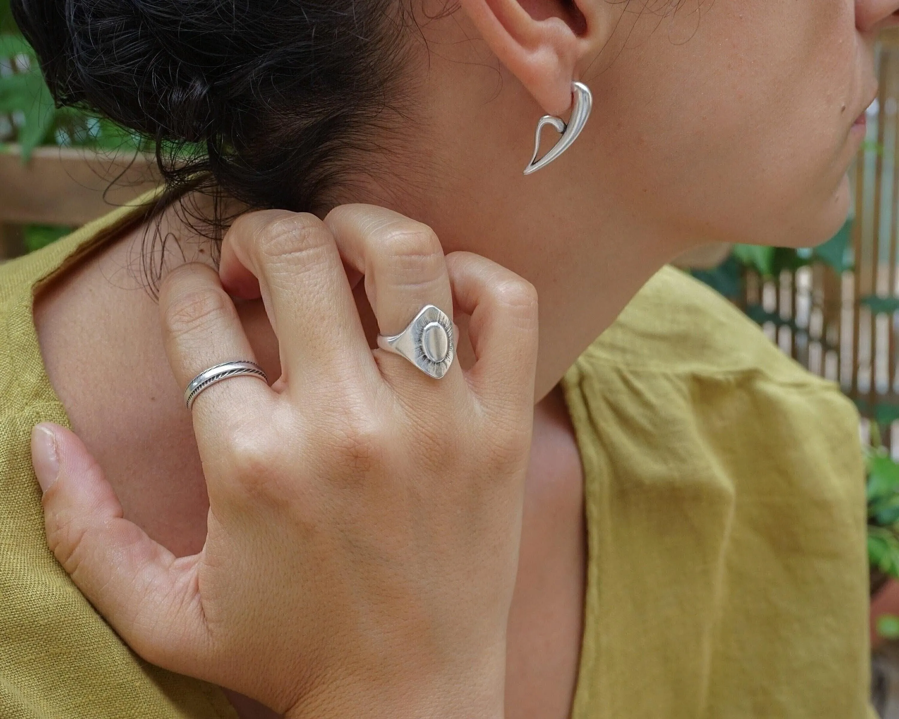 Big Silver Ethnic Rhombus Ring