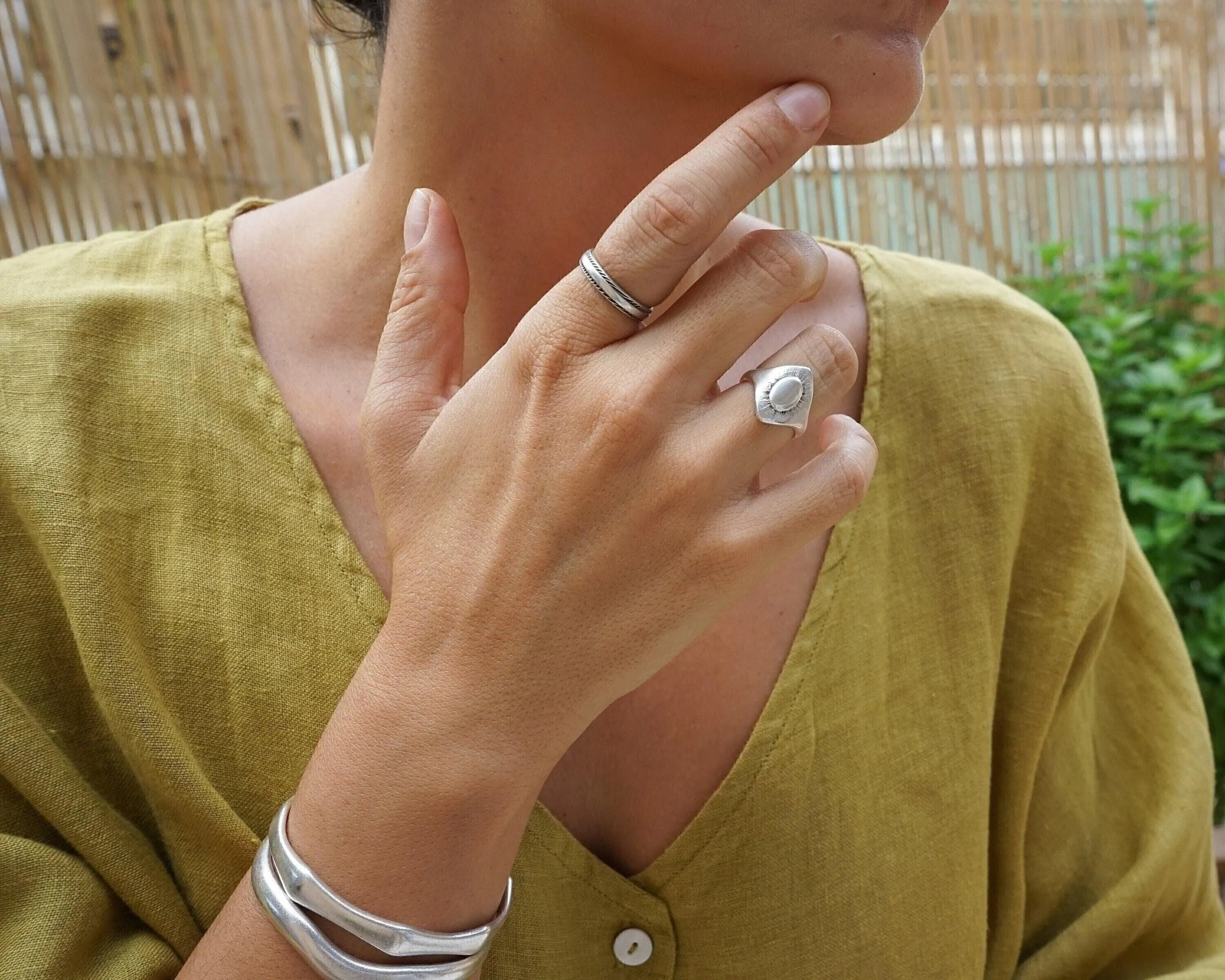 Big Silver Ethnic Rhombus Ring