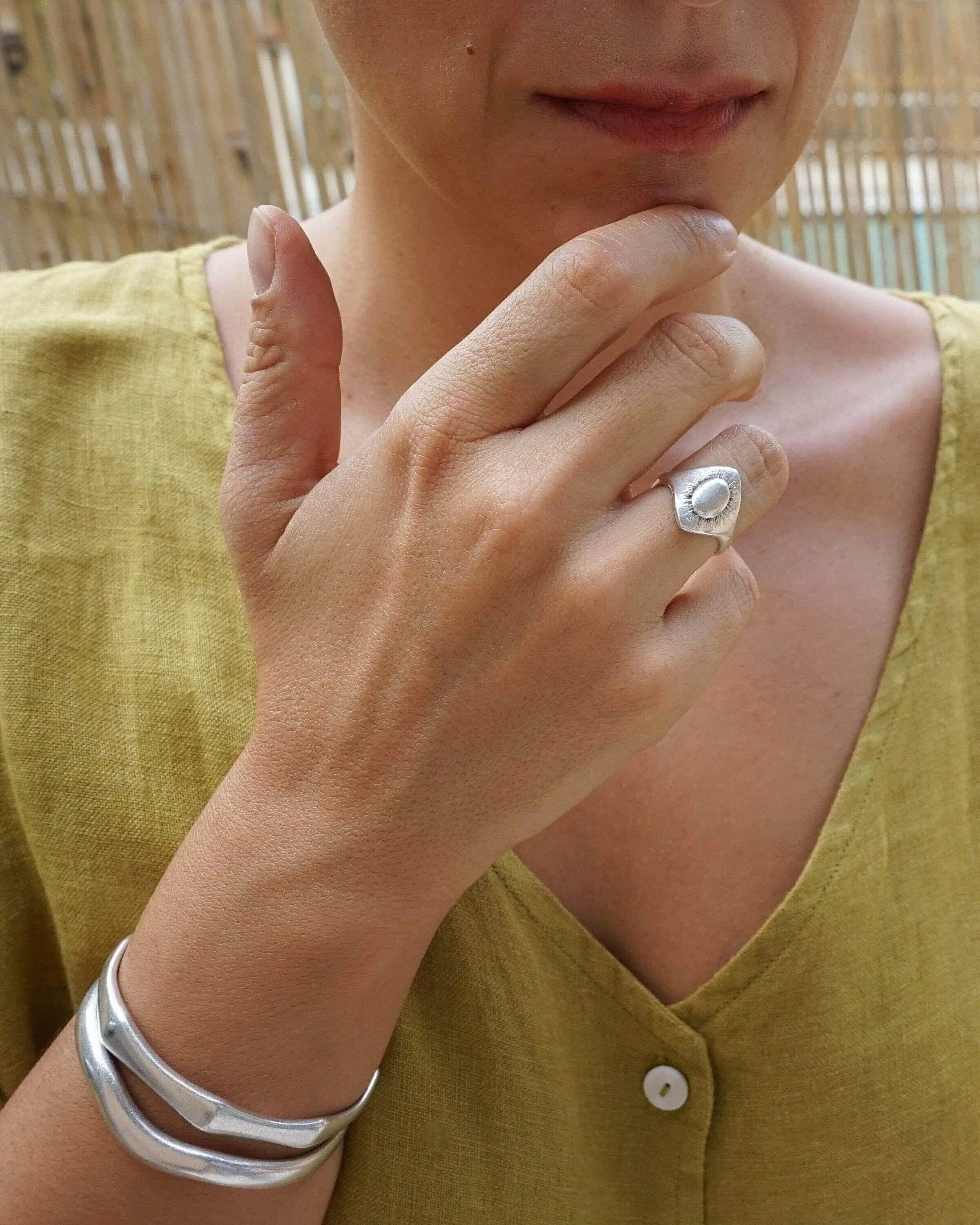 Big Silver Ethnic Rhombus Ring