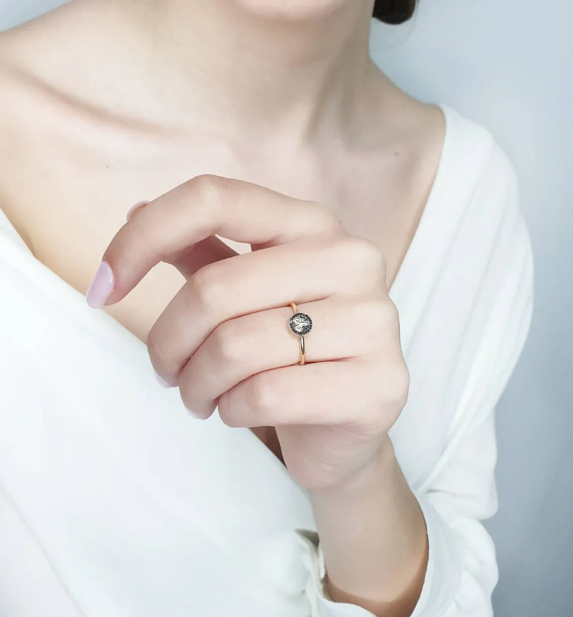 Black Diamond Ring With Zodiac Sign