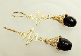 Black Onyx And Gold Gemstone Earrings