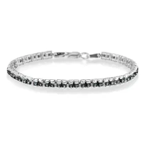 Black Rhodium over .925 Sterling Silver 1.0 Cttw Rose Cut Diamond Double-Link 7" Tennis Bracelet (Blue Color, I1-I2 Clarity)