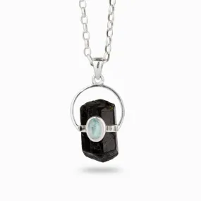 Black Tourmaline & Rainbow Moonstone Necklace