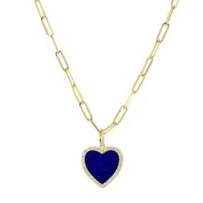 Blue Lapis Heart Necklace With Diamonds