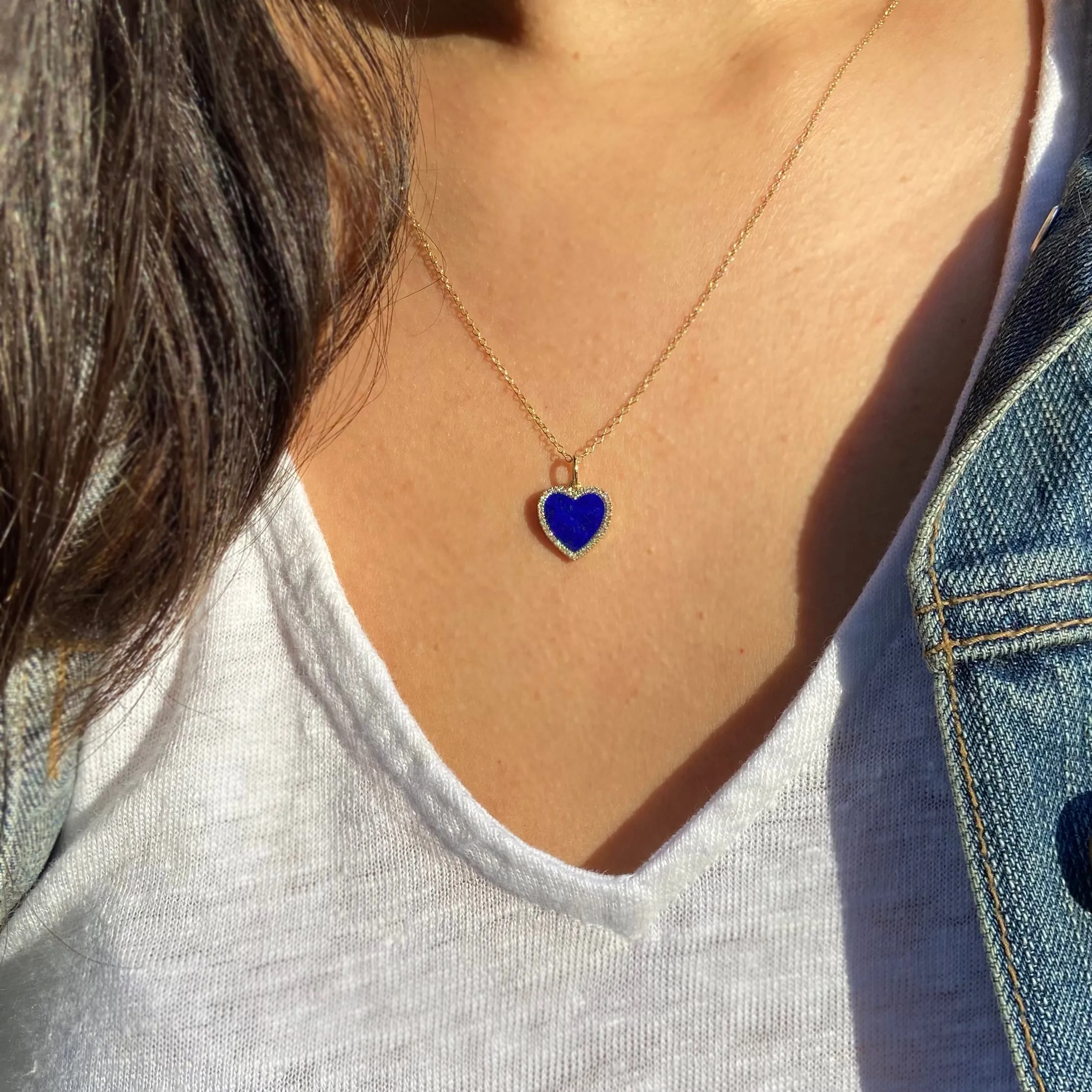 Blue Lapis Heart Necklace With Diamonds