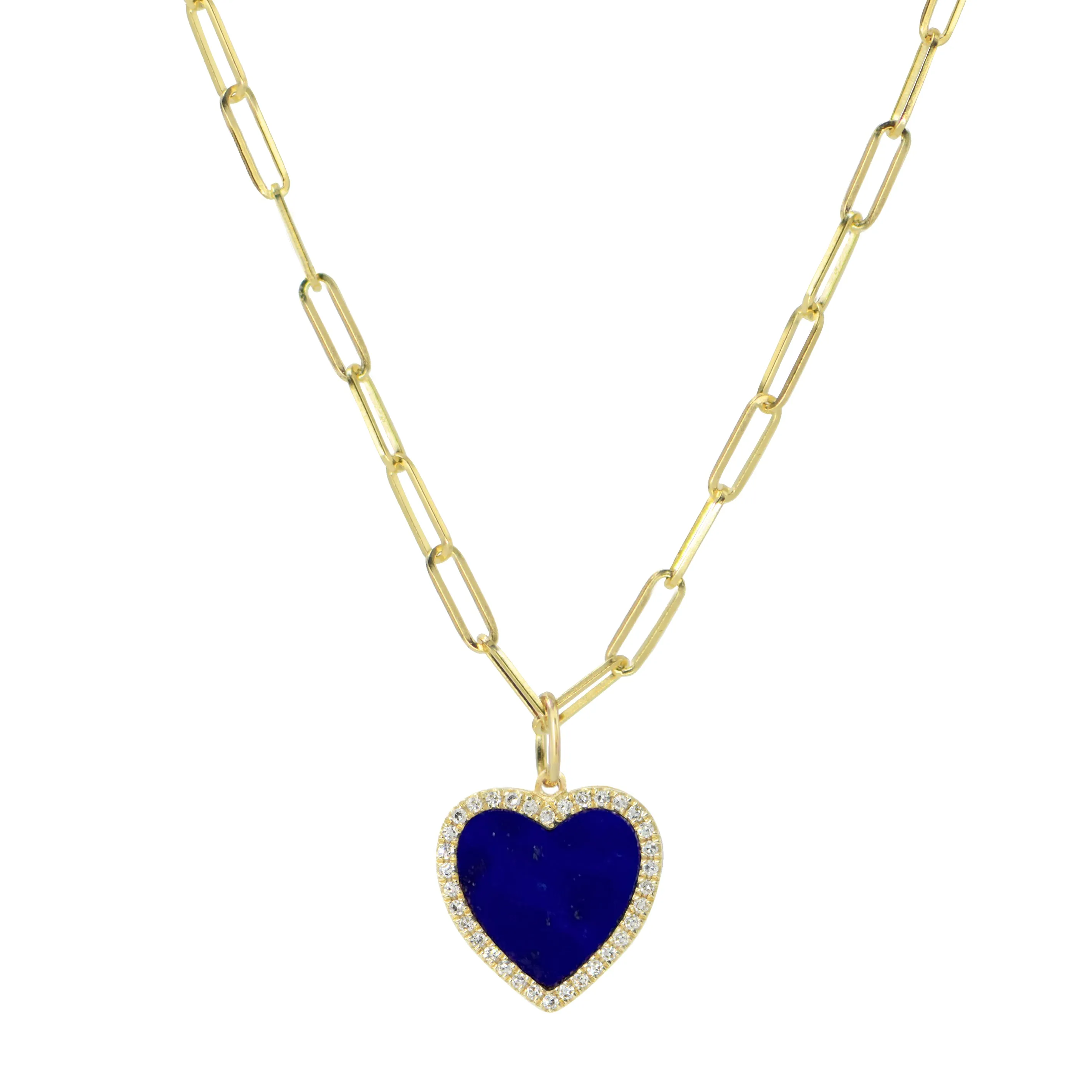Blue Lapis Heart Necklace With Diamonds