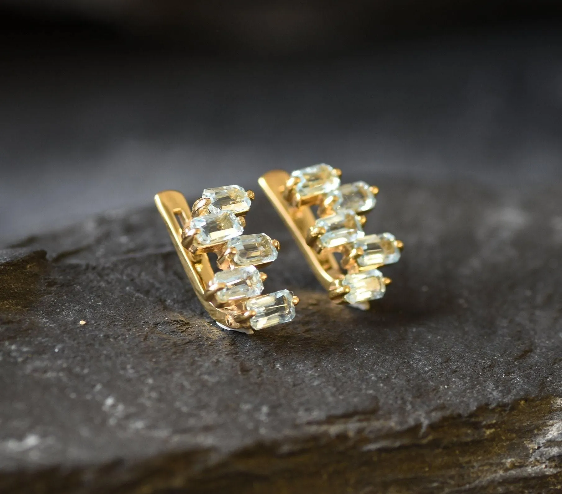 Blue Topaz Earrings - Blue Baguette Earrings, December Birthstone Earrings