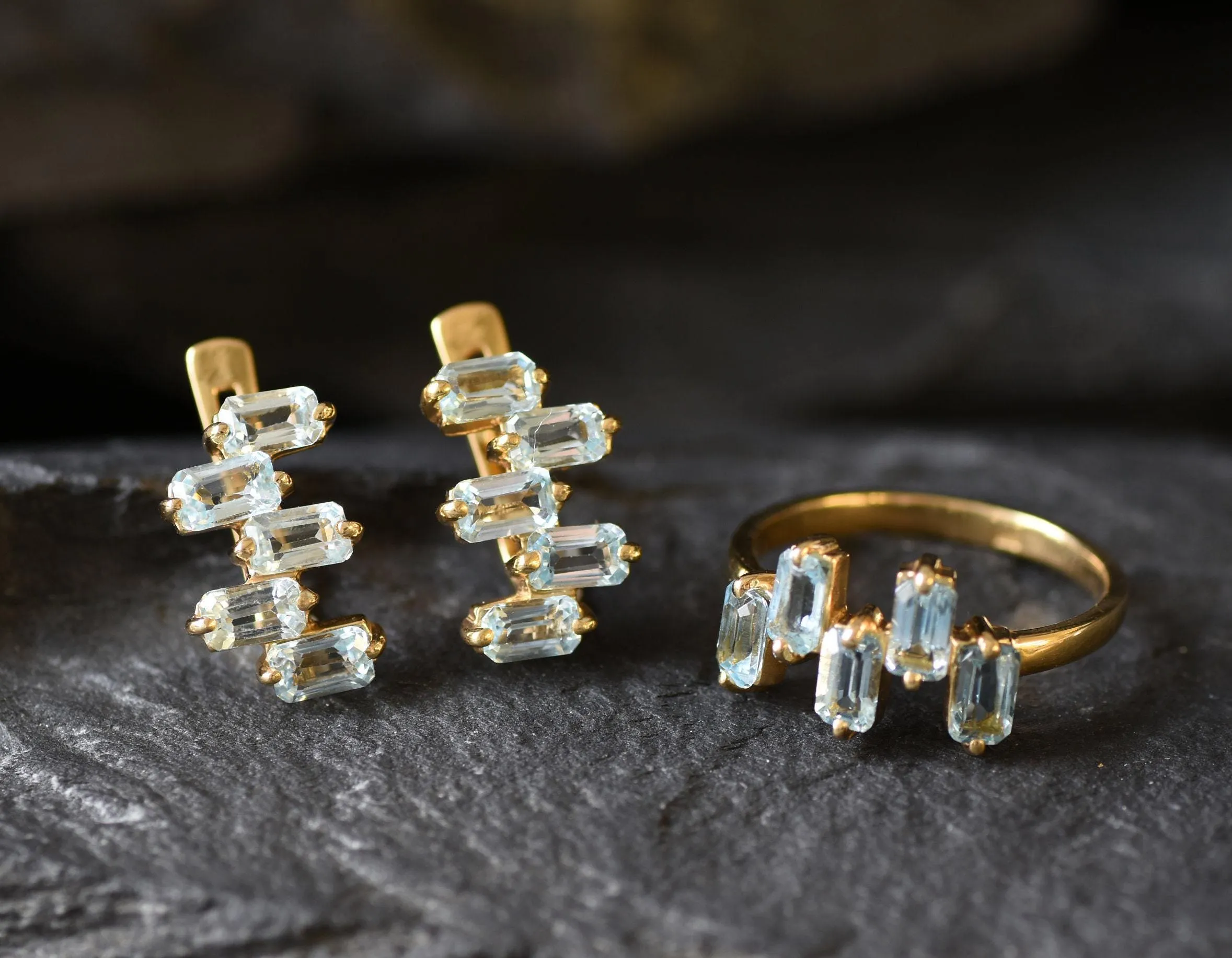 Blue Topaz Earrings - Blue Baguette Earrings, December Birthstone Earrings