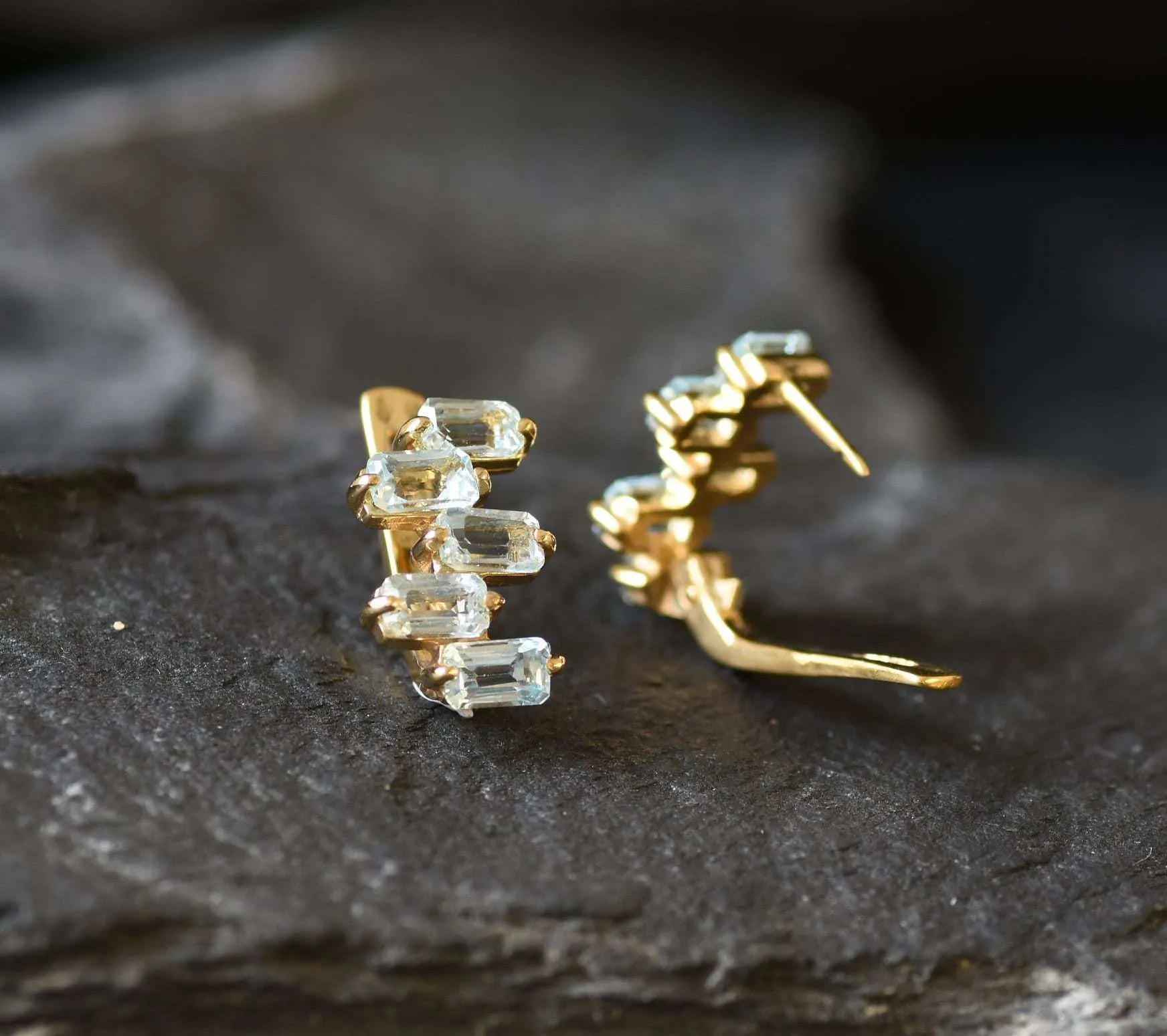Blue Topaz Earrings - Blue Baguette Earrings, December Birthstone Earrings