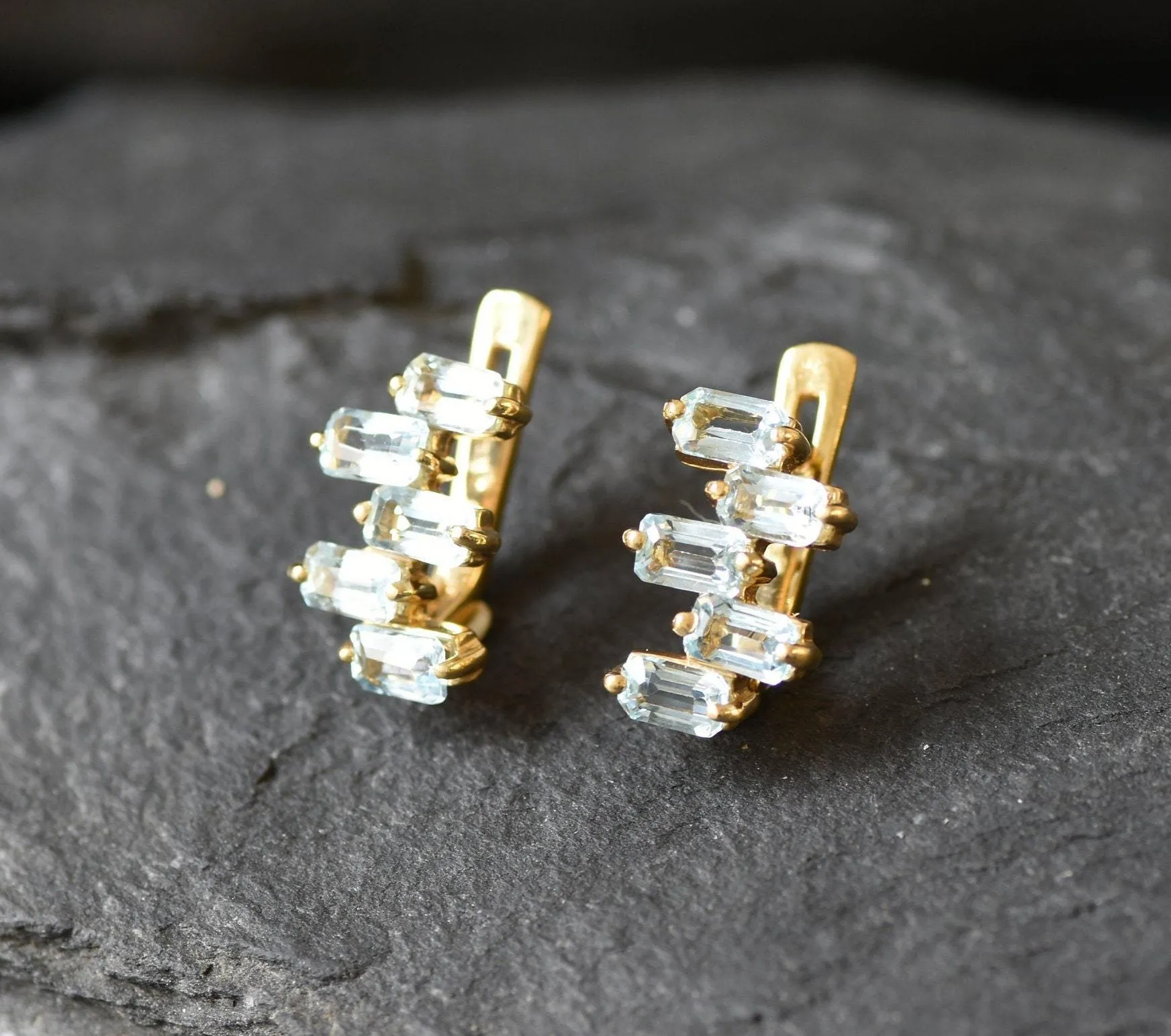 Blue Topaz Earrings - Blue Baguette Earrings, December Birthstone Earrings