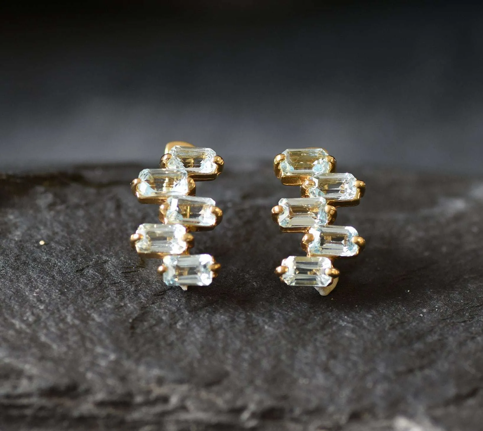 Blue Topaz Earrings - Blue Baguette Earrings, December Birthstone Earrings