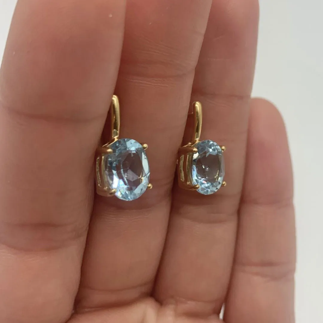 Blue Topaz Gold Earrings - Genuine Blue Topaz Earrings - December Birthstone Earrings
