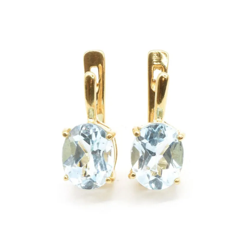 Blue Topaz Gold Earrings - Genuine Blue Topaz Earrings - December Birthstone Earrings