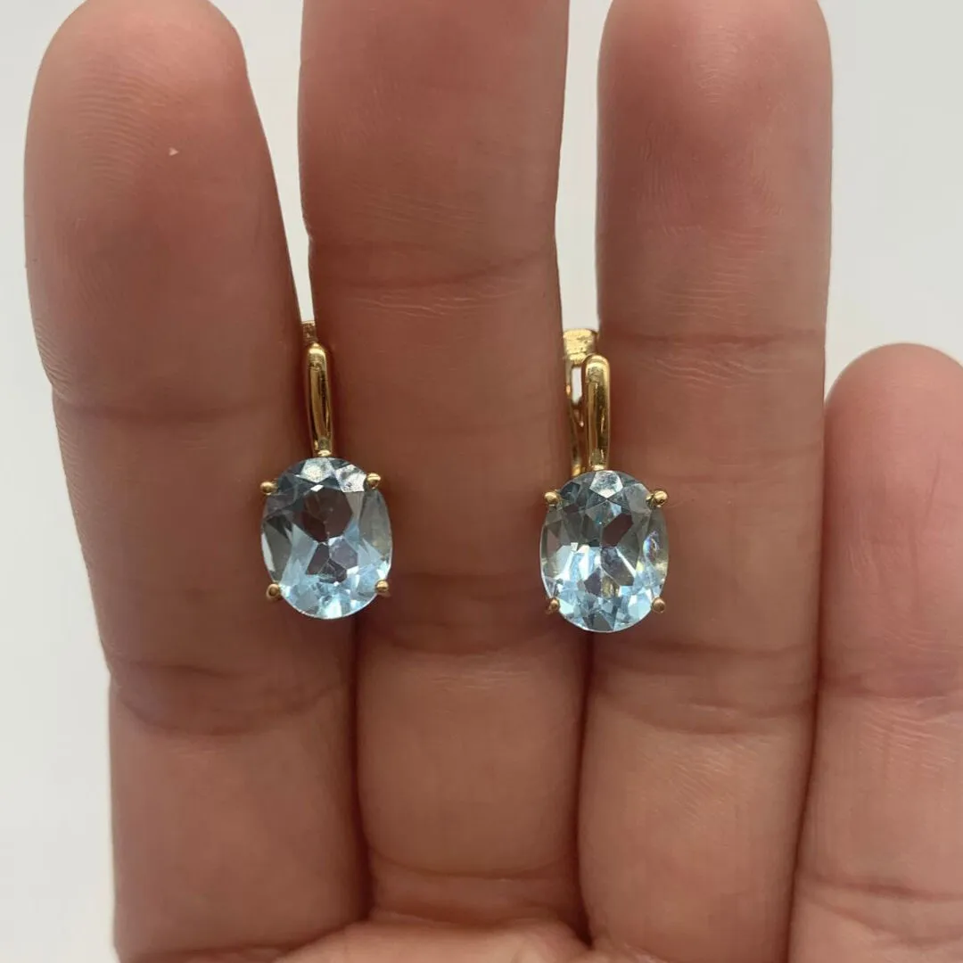 Blue Topaz Gold Earrings - Genuine Blue Topaz Earrings - December Birthstone Earrings