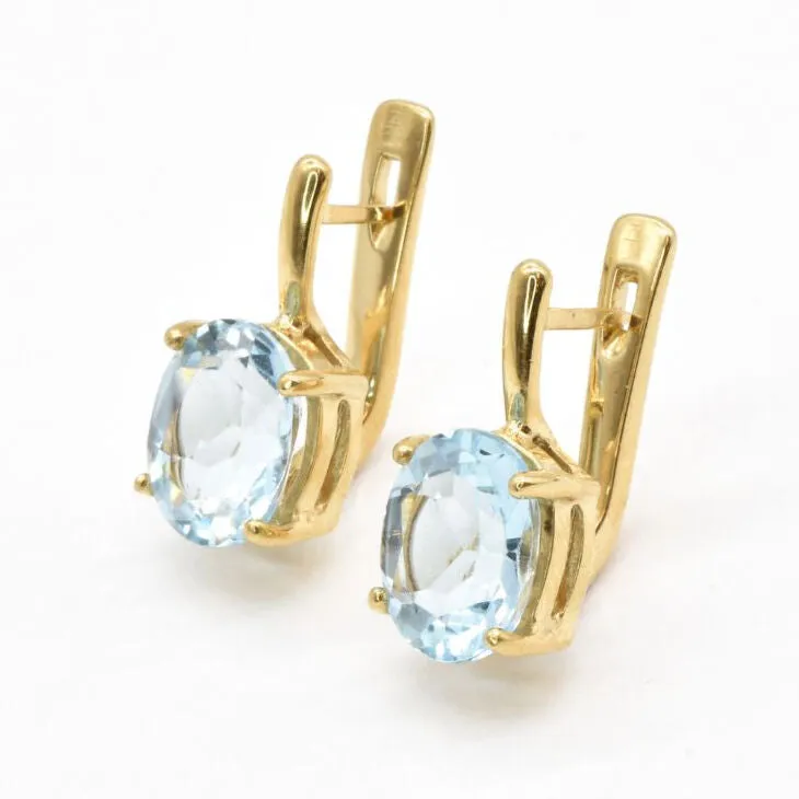 Blue Topaz Gold Earrings - Genuine Blue Topaz Earrings - December Birthstone Earrings