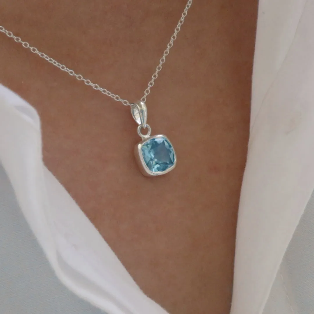 Blue Topaz Pendant in Silver Housing and Silver Chain