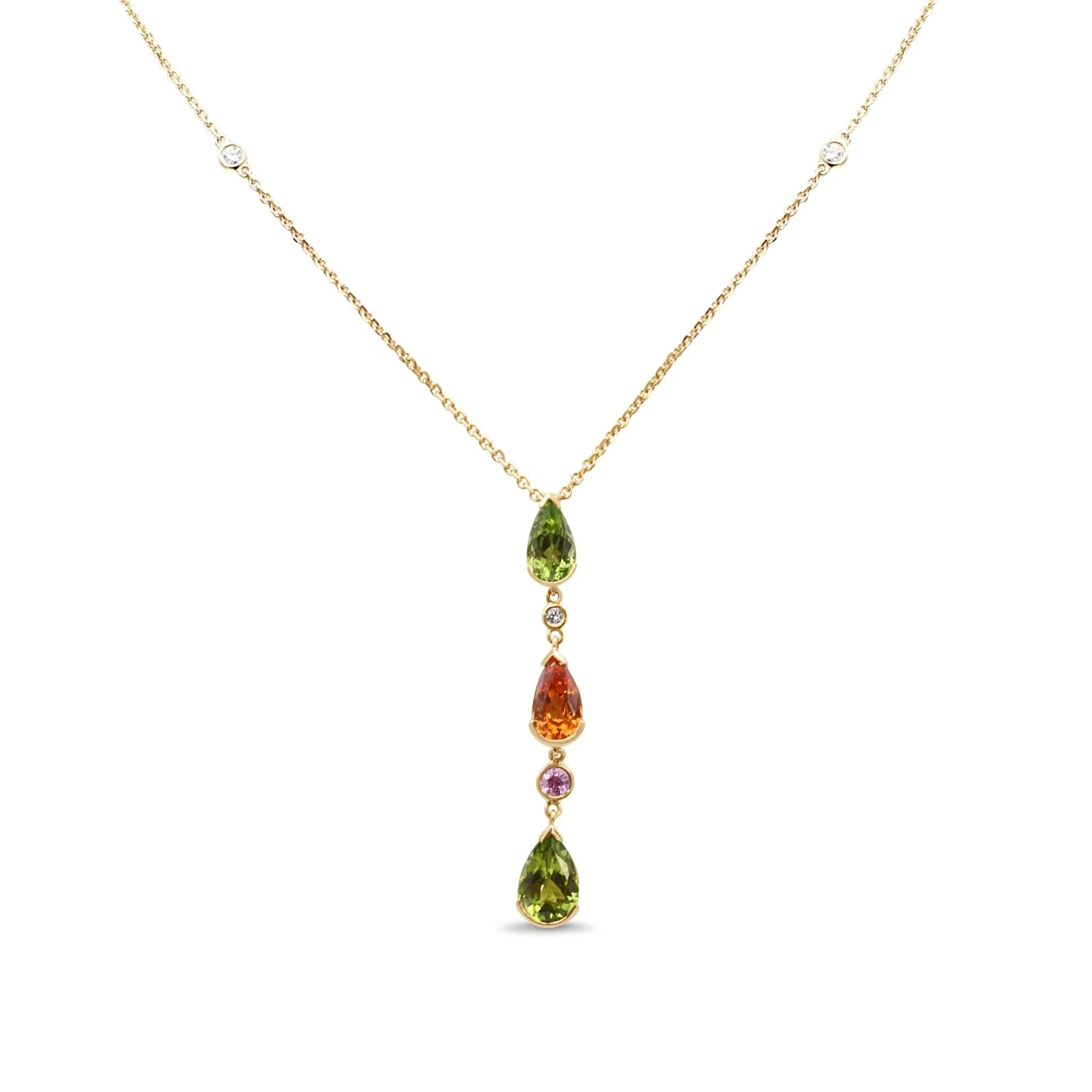 Boodles Multi Gem Diamond Drop Pendant On Necklace - 18ct Yellow Gold