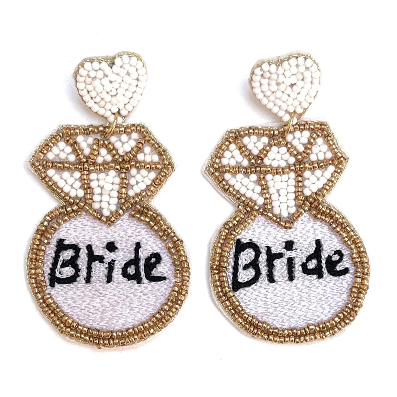 Bride Heart Beaded Earrings