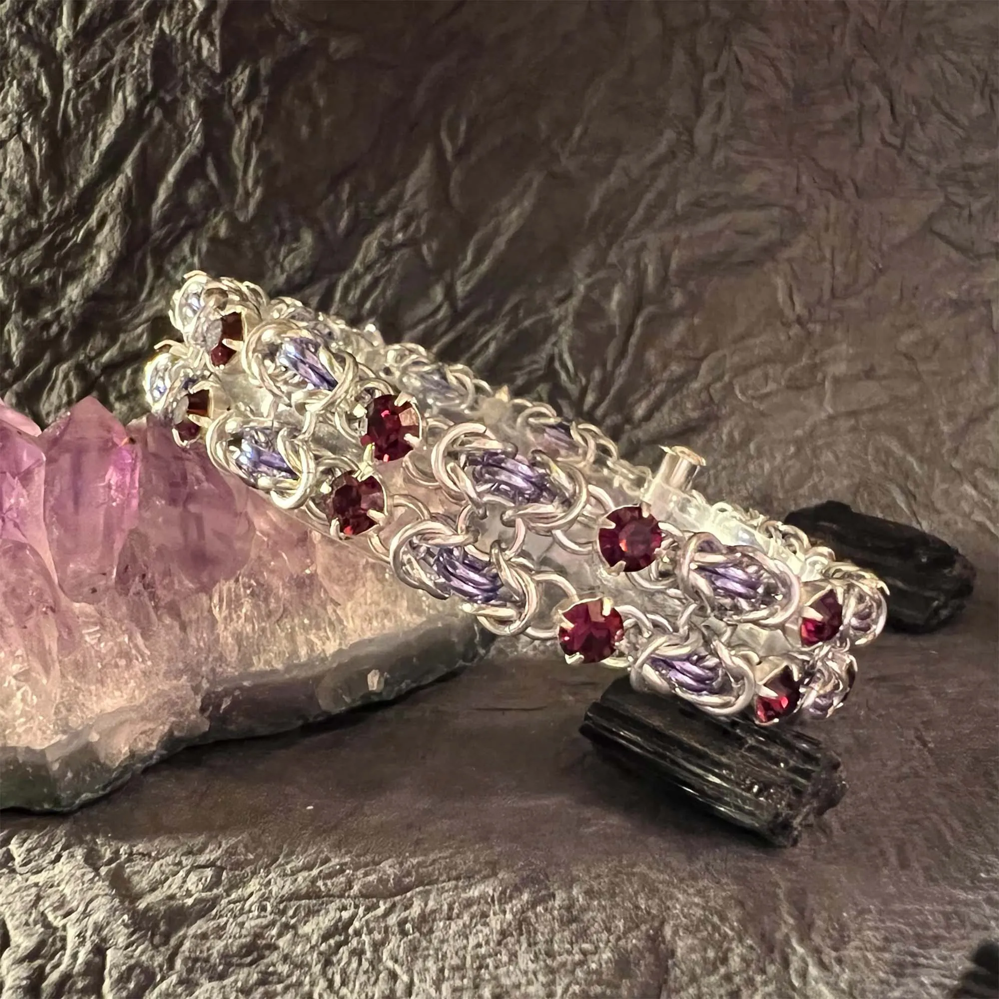 Byzantine Rhinestone Bracelet Kit and Video Class Silver Periwinkle and Amethyst