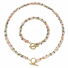 CandyLand Multicolor Layered Choker Necklace Set - Gold or Silver
