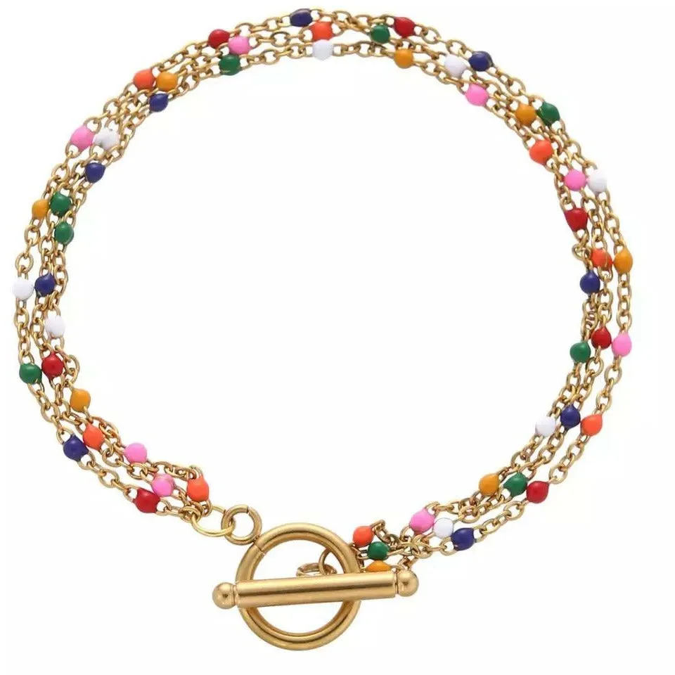 CandyLand Multicolor Layered Choker Necklace Set - Gold or Silver