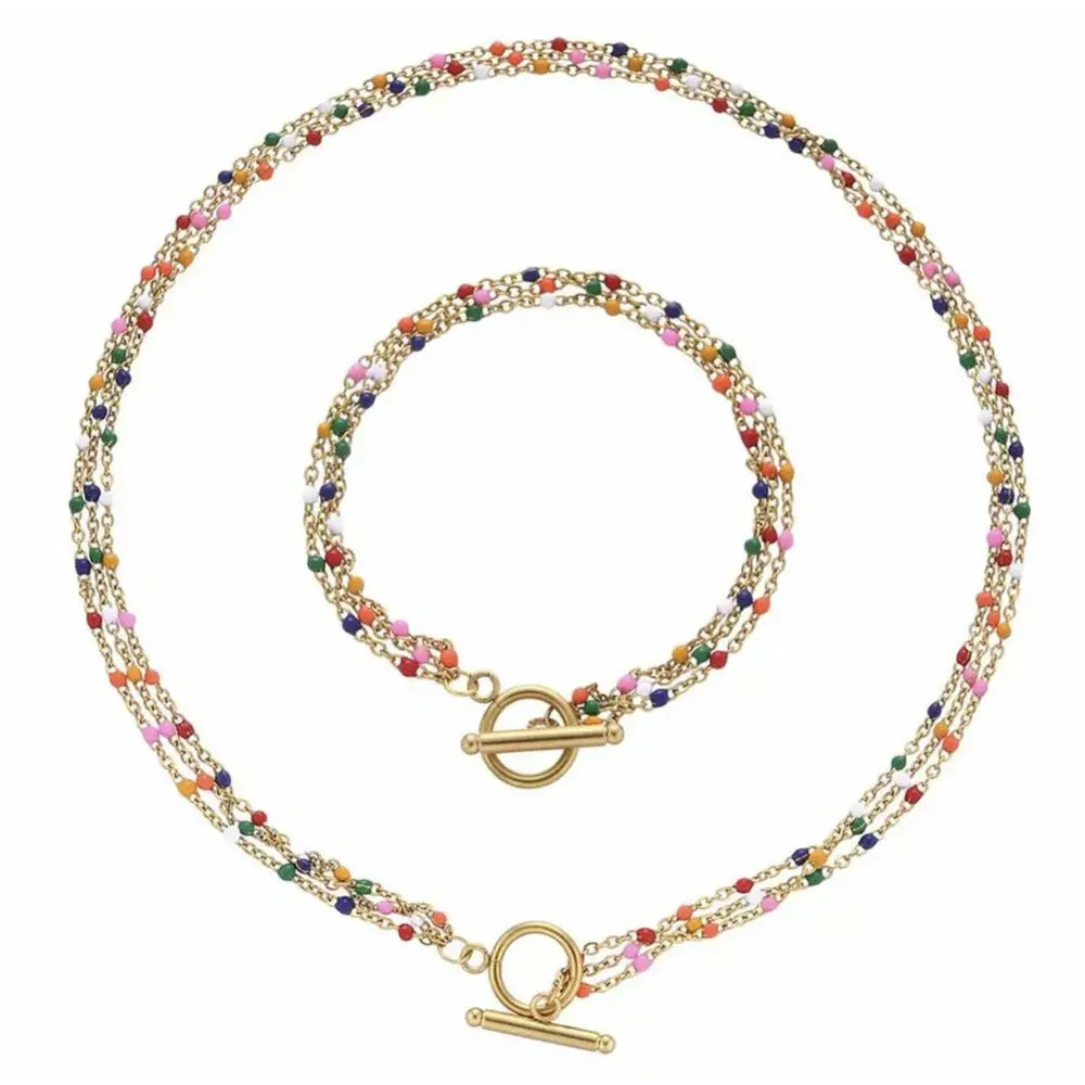 CandyLand Multicolor Layered Choker Necklace Set - Gold or Silver