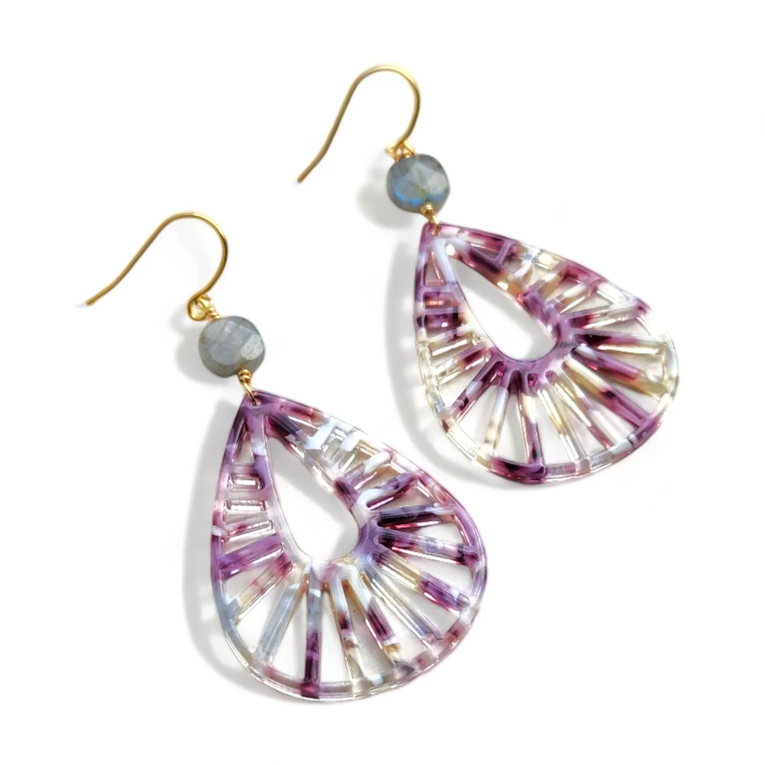 Cannes Acrylic Earrings - Patterned Teardrop Purple