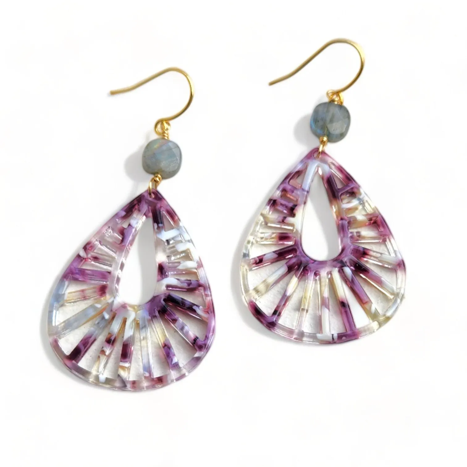 Cannes Acrylic Earrings - Patterned Teardrop Purple