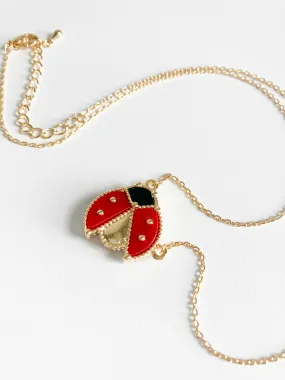 Carnelian and Onyx Ladybug Pendant in Gold