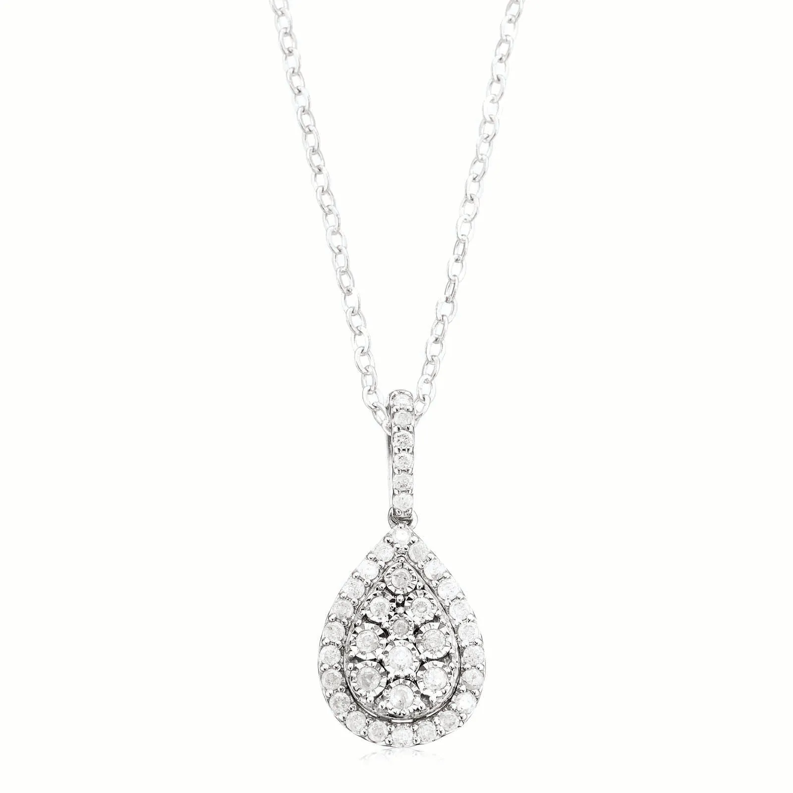 Celebration Sterling Silver Round Brilliant Cut 1/2 CARAT tw of Diamonds Pear Necklace Pendant