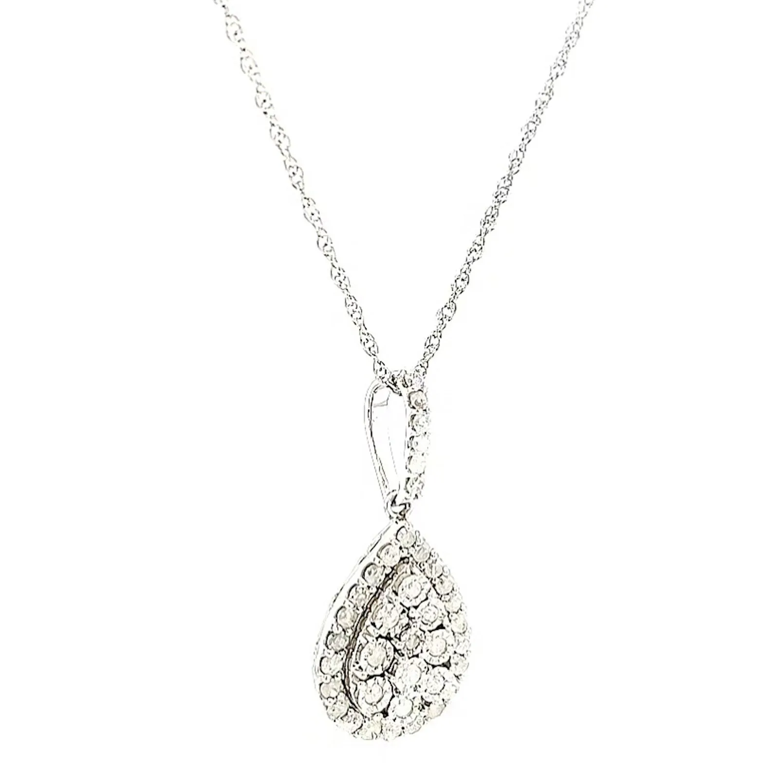 Celebration Sterling Silver Round Brilliant Cut 1/2 CARAT tw of Diamonds Pear Necklace Pendant
