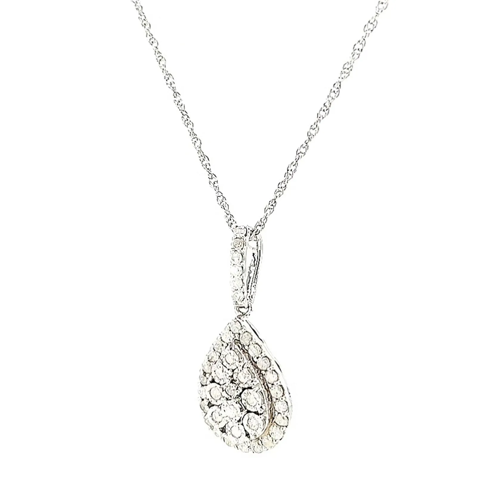 Celebration Sterling Silver Round Brilliant Cut 1/2 CARAT tw of Diamonds Pear Necklace Pendant