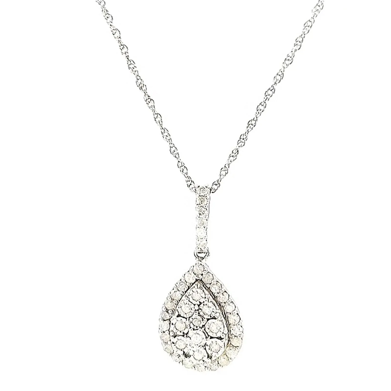 Celebration Sterling Silver Round Brilliant Cut 1/2 CARAT tw of Diamonds Pear Necklace Pendant