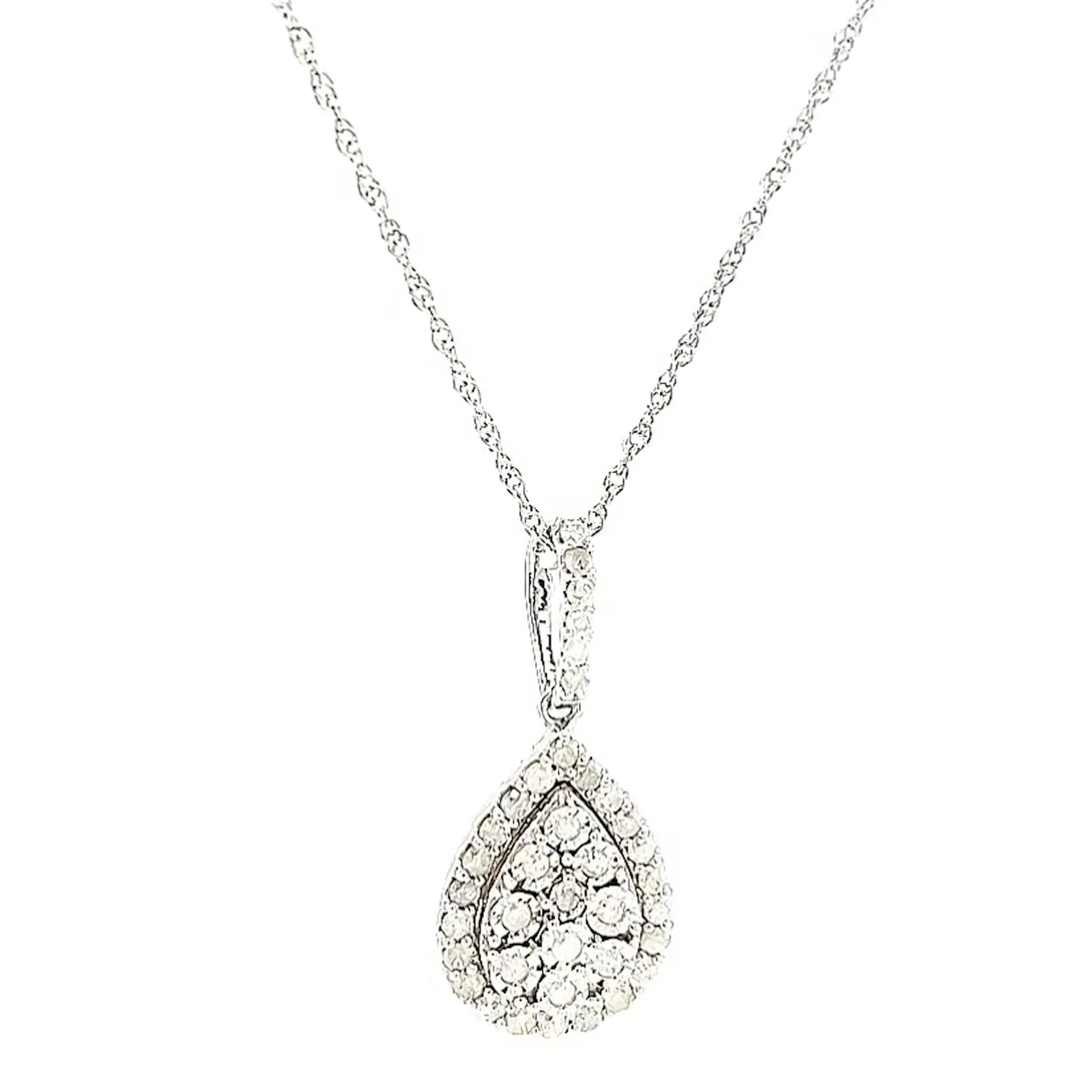 Celebration Sterling Silver Round Brilliant Cut 1/2 CARAT tw of Diamonds Pear Necklace Pendant