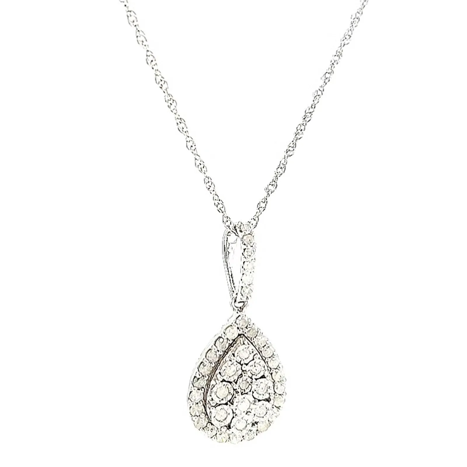 Celebration Sterling Silver Round Brilliant Cut 1/2 CARAT tw of Diamonds Pear Necklace Pendant