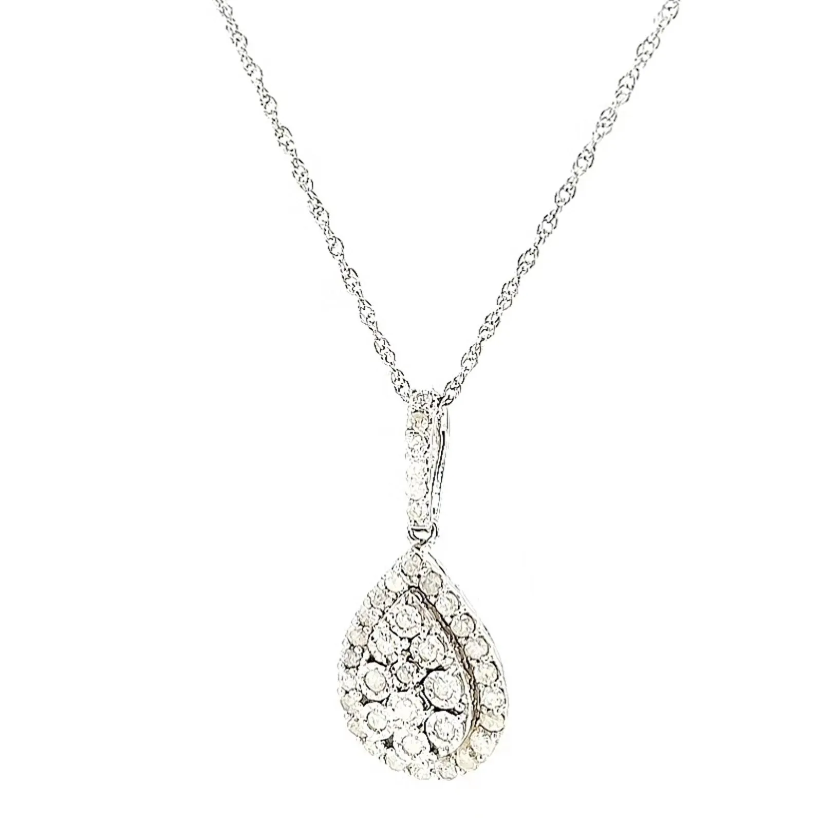 Celebration Sterling Silver Round Brilliant Cut 1/2 CARAT tw of Diamonds Pear Necklace Pendant