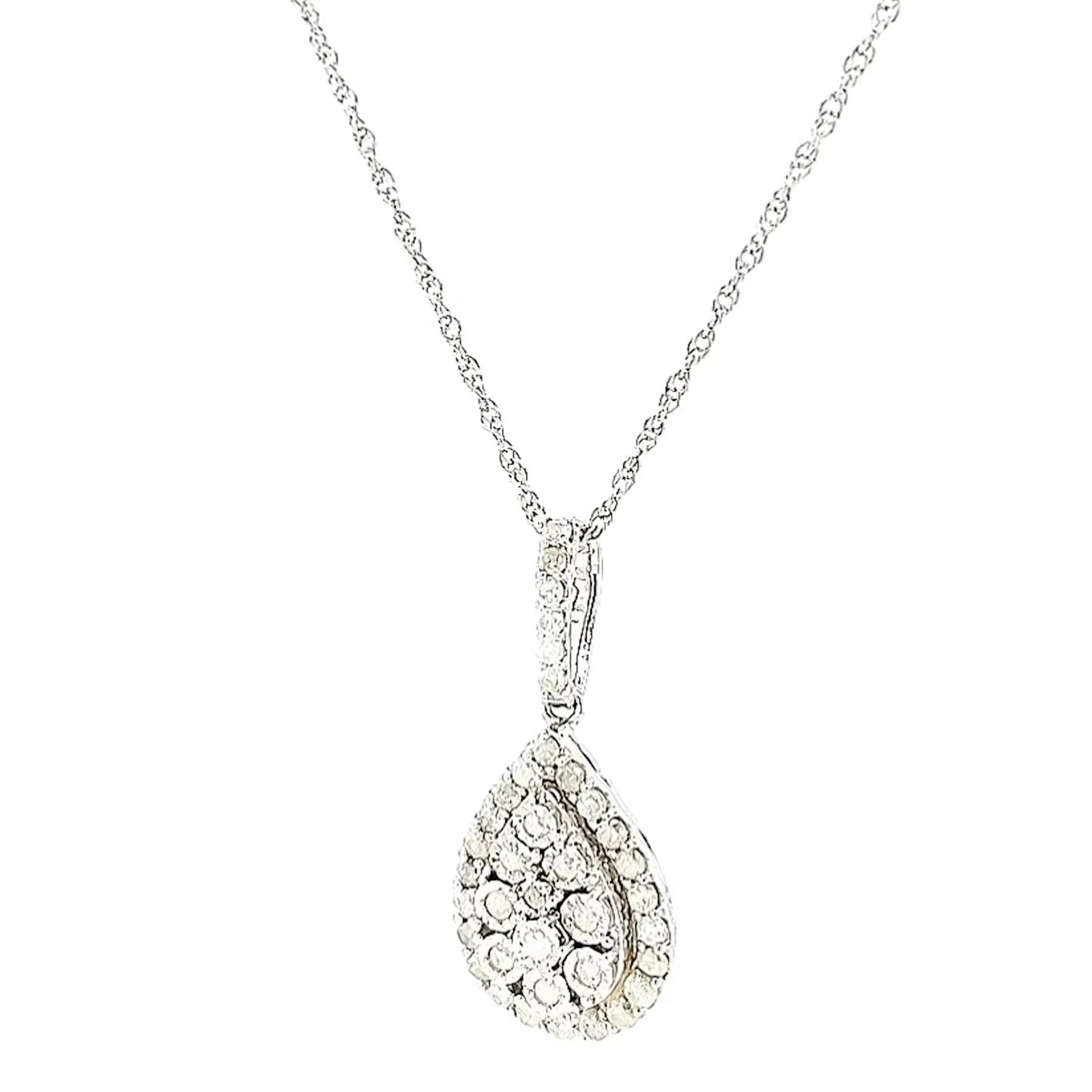 Celebration Sterling Silver Round Brilliant Cut 1/2 CARAT tw of Diamonds Pear Necklace Pendant