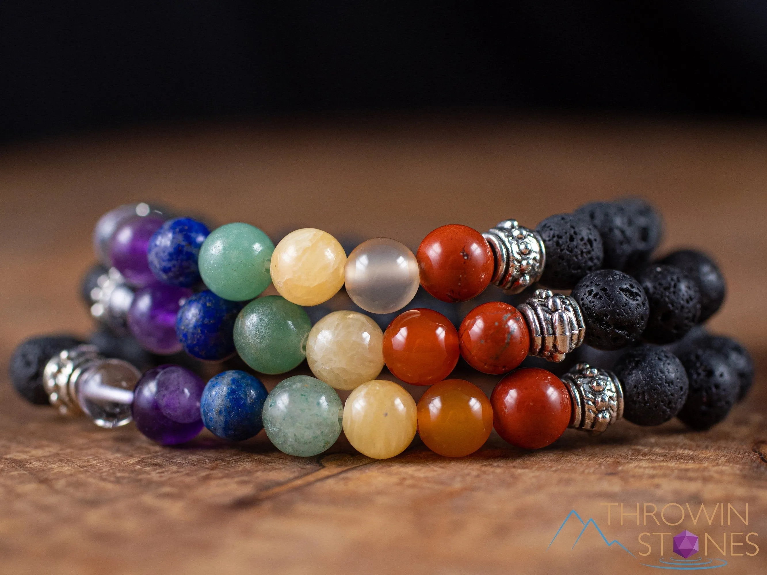 CHAKRA & LAVA ROCK Crystal Bracelet - Round Beads - Aromatherapy Diffuser Bracelet, Beaded Bracelet, Handmade Jewelry, E1968