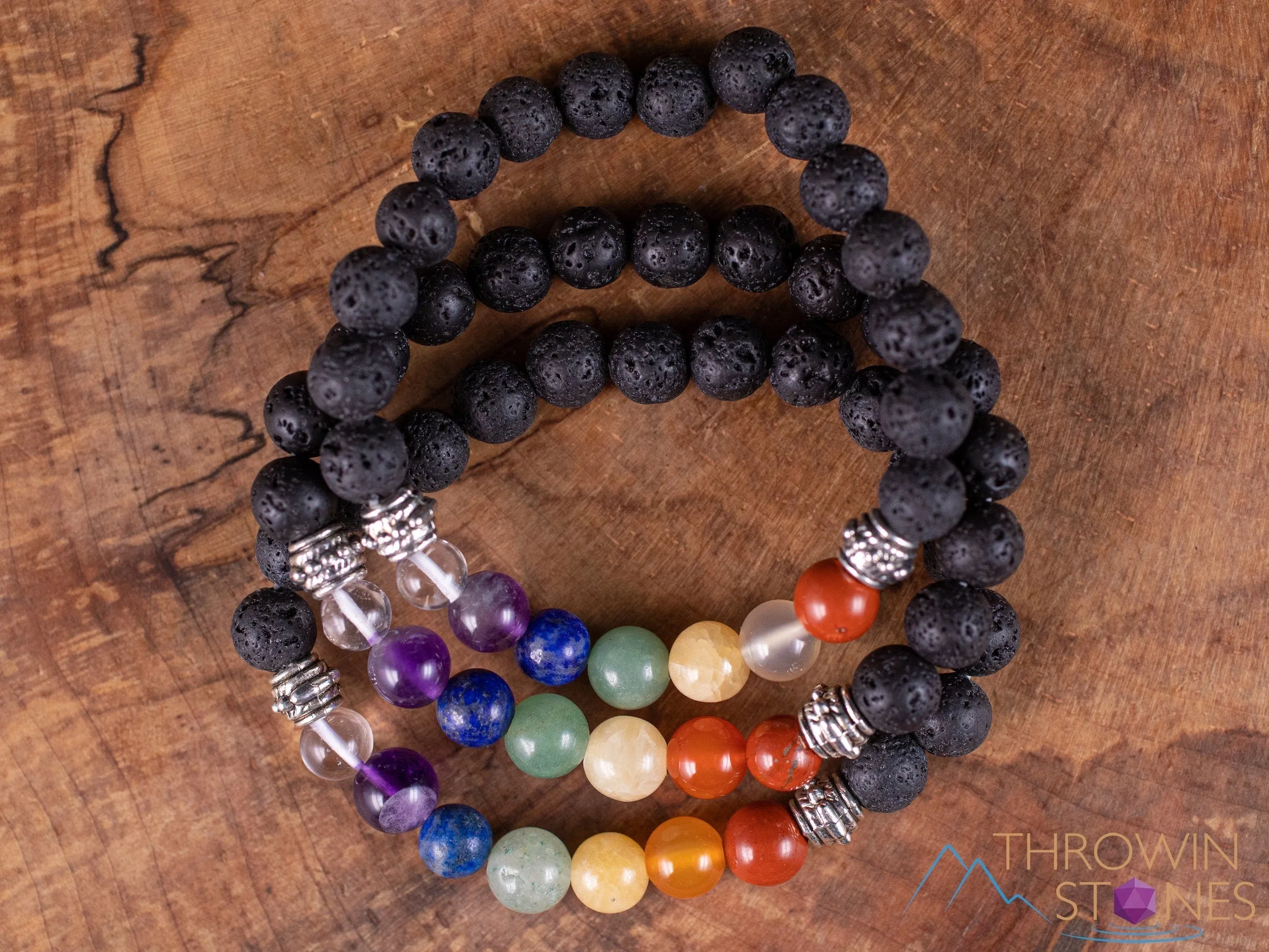 CHAKRA & LAVA ROCK Crystal Bracelet - Round Beads - Aromatherapy Diffuser Bracelet, Beaded Bracelet, Handmade Jewelry, E1968