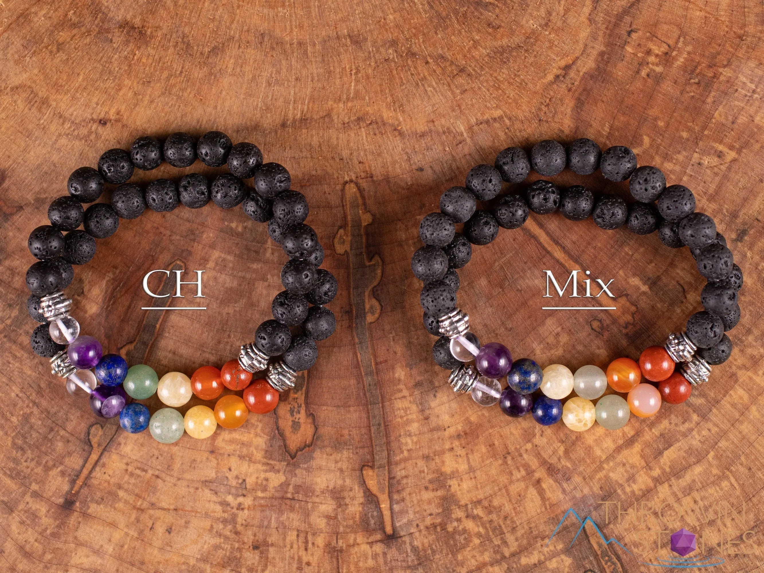 CHAKRA & LAVA ROCK Crystal Bracelet - Round Beads - Aromatherapy Diffuser Bracelet, Beaded Bracelet, Handmade Jewelry, E1968