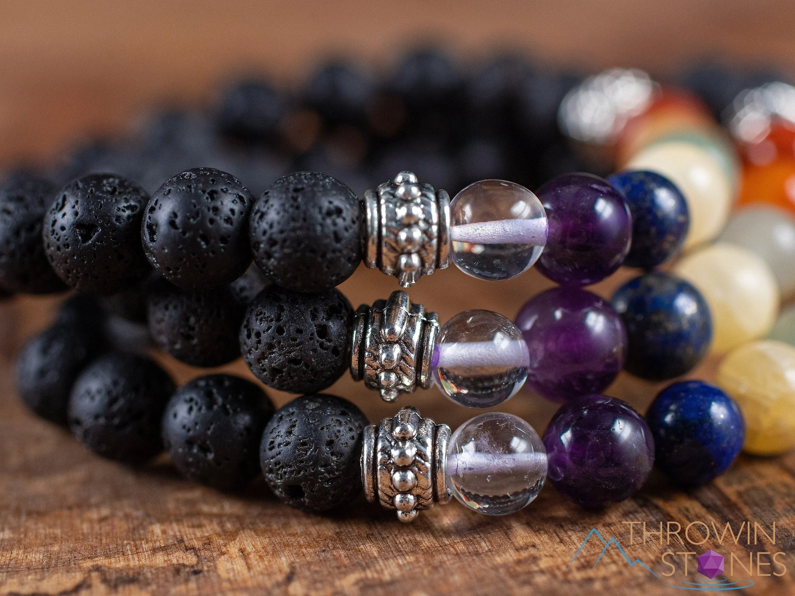 CHAKRA & LAVA ROCK Crystal Bracelet - Round Beads - Aromatherapy Diffuser Bracelet, Beaded Bracelet, Handmade Jewelry, E1968
