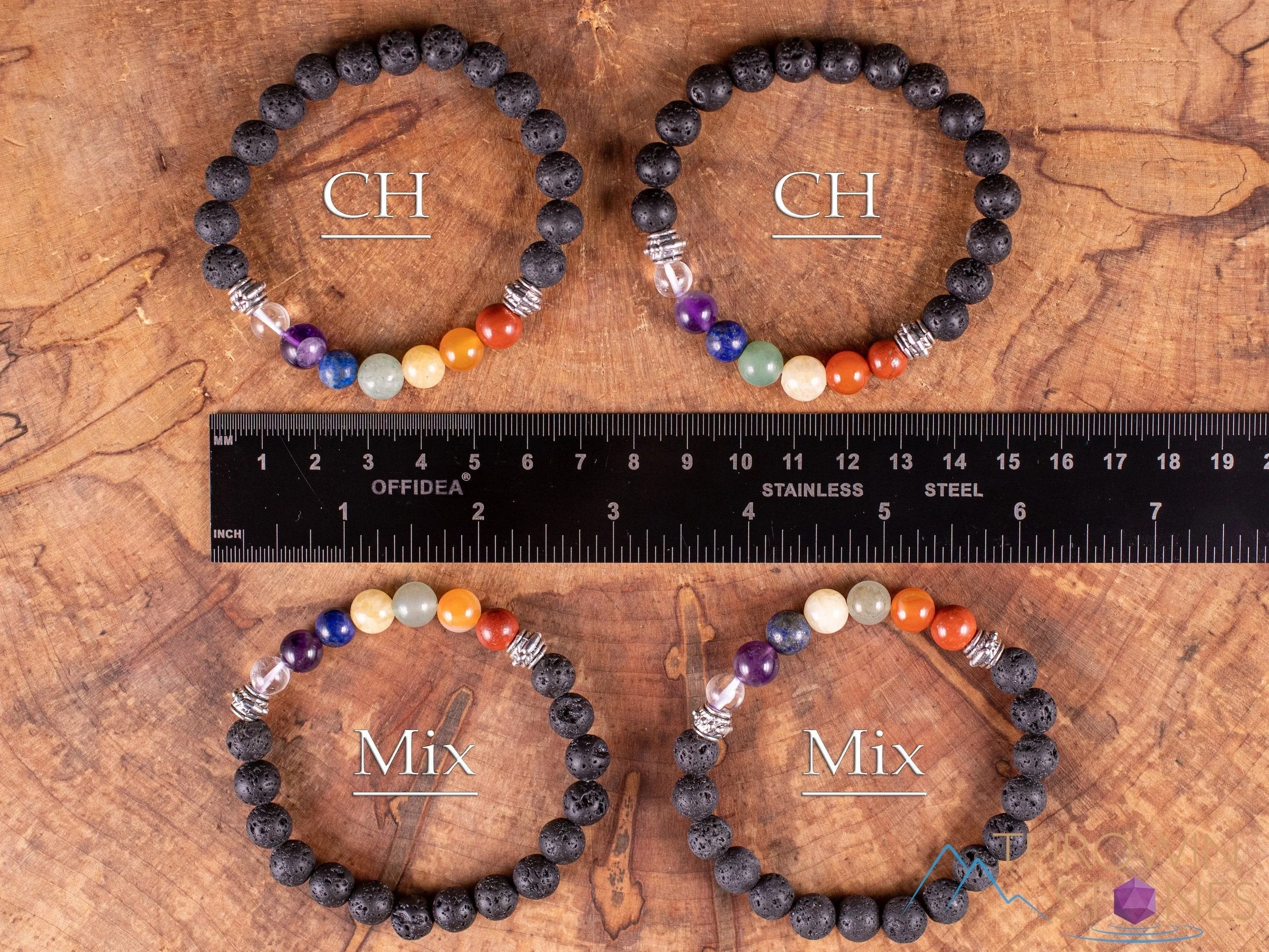CHAKRA & LAVA ROCK Crystal Bracelet - Round Beads - Aromatherapy Diffuser Bracelet, Beaded Bracelet, Handmade Jewelry, E1968
