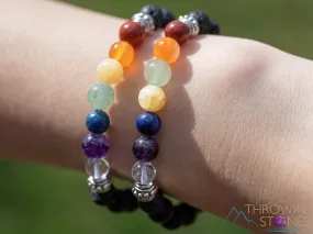 CHAKRA & LAVA ROCK Crystal Bracelet - Round Beads - Aromatherapy Diffuser Bracelet, Beaded Bracelet, Handmade Jewelry, E1968