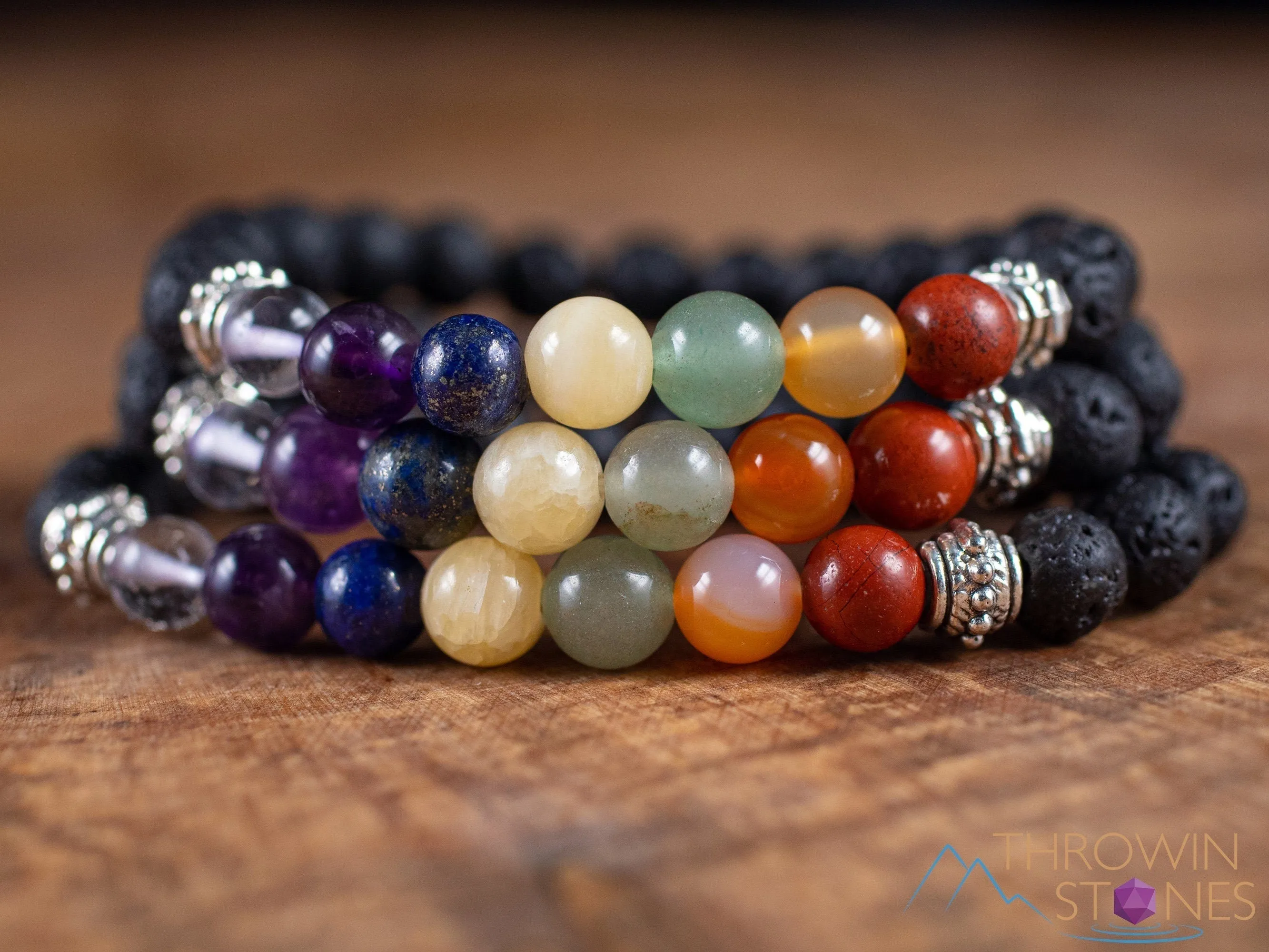 CHAKRA & LAVA ROCK Crystal Bracelet - Round Beads - Aromatherapy Diffuser Bracelet, Beaded Bracelet, Handmade Jewelry, E1968