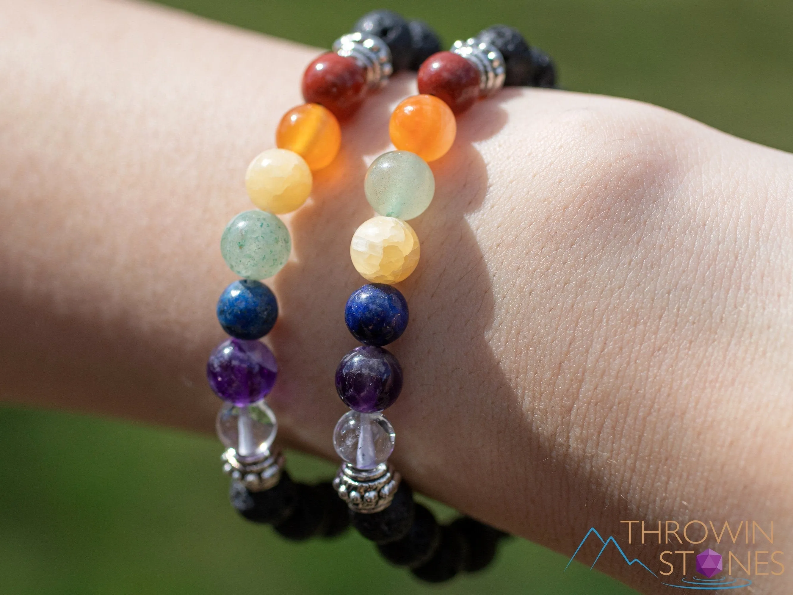 CHAKRA & LAVA ROCK Crystal Bracelet - Round Beads - Aromatherapy Diffuser Bracelet, Beaded Bracelet, Handmade Jewelry, E1968