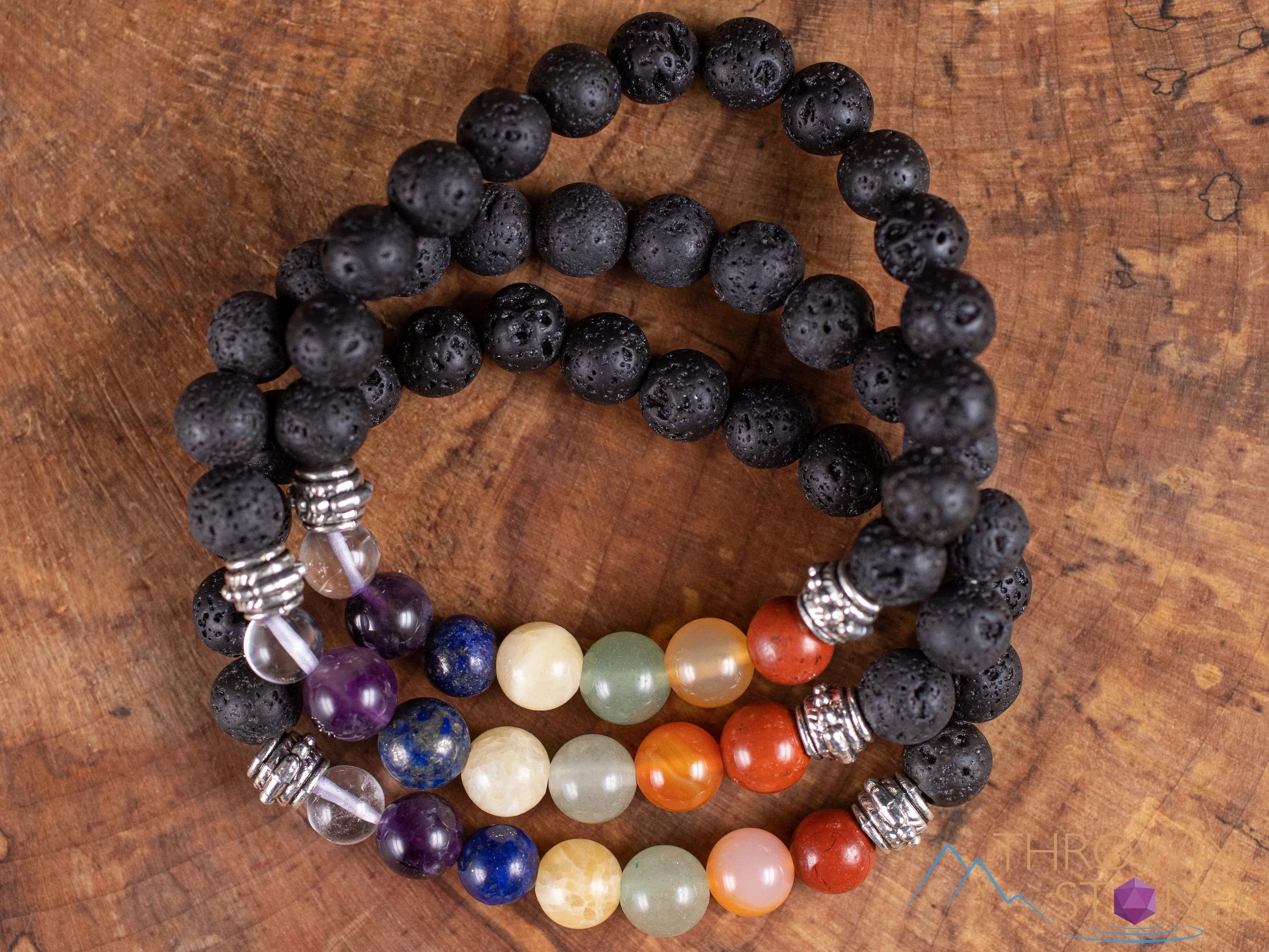 CHAKRA & LAVA ROCK Crystal Bracelet - Round Beads - Aromatherapy Diffuser Bracelet, Beaded Bracelet, Handmade Jewelry, E1968