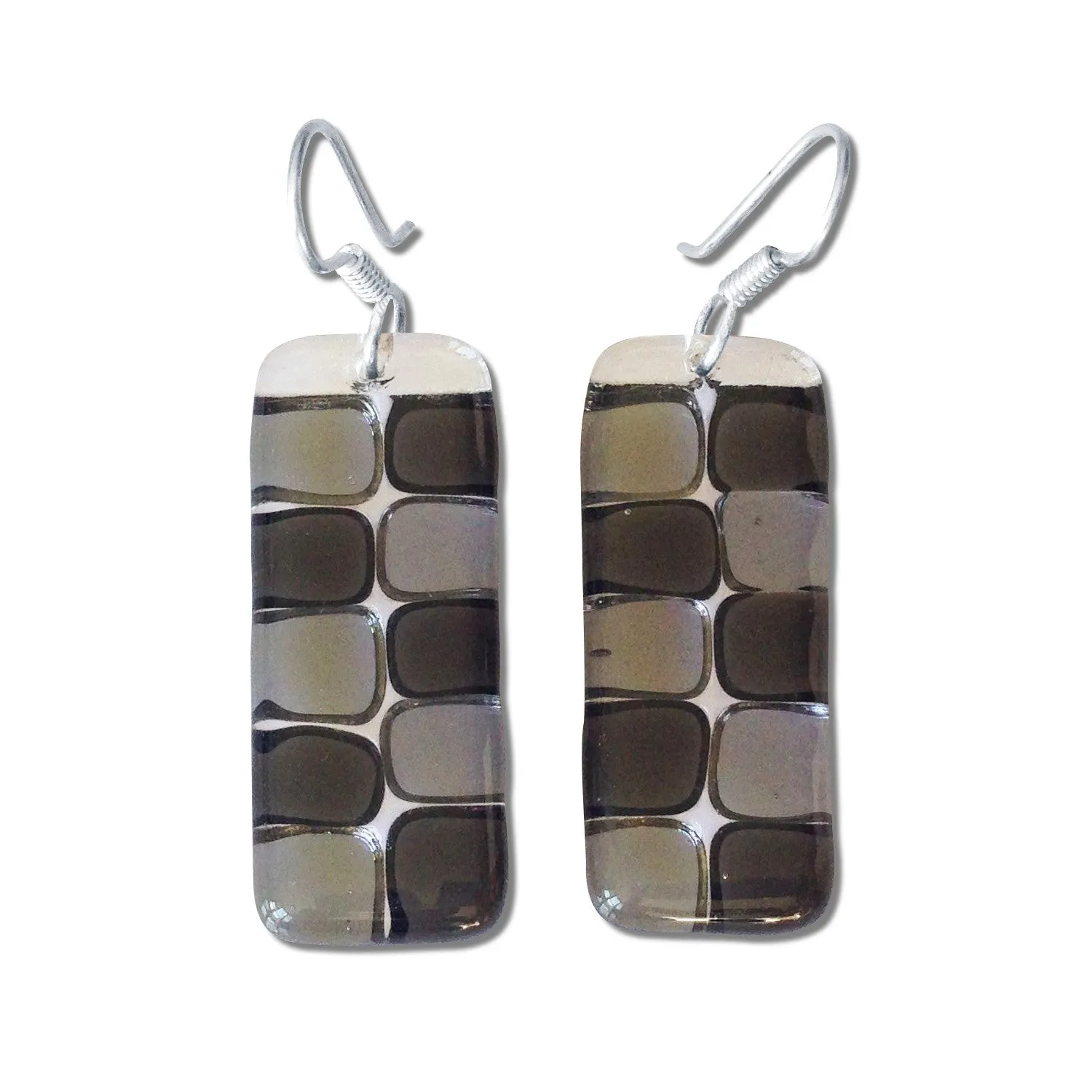 Checkerboard Glass Earrings - White